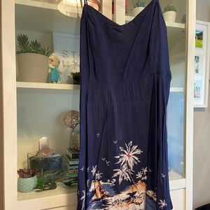 Spaghetti strap tea length dress.